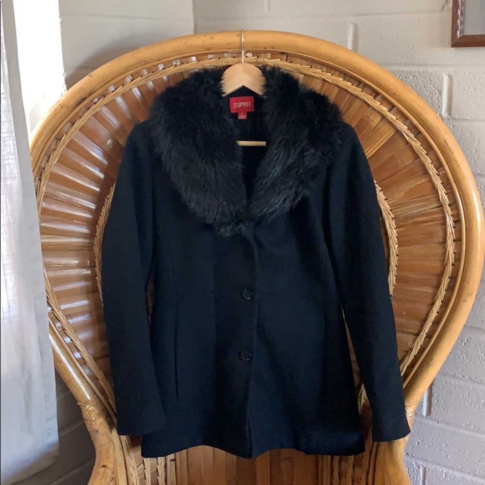 Esprit Wool Coat with faux fur collar